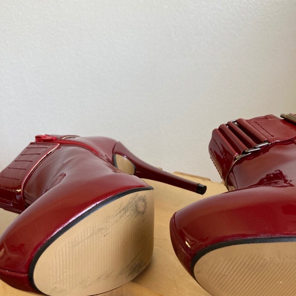 Andrea Red Patent Leather Ankle Booties Buckle Stilettos Heels Boots Shoes - Picture 8 of 15